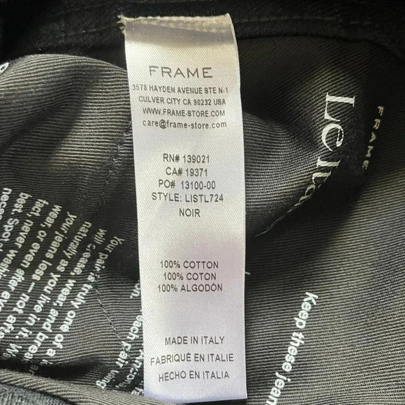 FRAME Noir Le Italien High Waist True Straight Leg Jeans Black Size 25 NWOT $338 - Picture 7 of 9